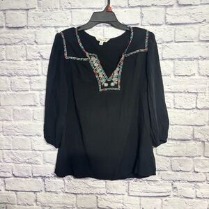 Pioneer Woman Black Embroidered blouse- size medium